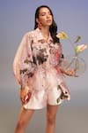 Buy_Pankaj & Nidhi_Pink Silk, Crepe Roma Pleated Skorts _at_Aza_Fashions