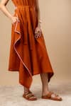 Doodlage Rust Cotton Round Neck Orange Organic Dress With Belt Online at Aza Fashions Doodlage_Rust Cotton Round Neck Orange Organic Dress With Belt _Online_at_Aza_Fashions