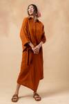 Doodlage_Orange Cotton Collared Rust Organic Shirt And Skirt Set _at_Aza_Fashions