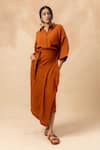 Buy_Doodlage_Orange Cotton Collared Rust Organic Shirt And Skirt Set 