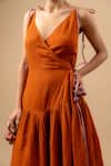 Doodlage Orange Cotton V-neck Rust Organic Dress Online at Aza Fashions Doodlage_Orange Cotton V-neck Rust Organic Dress _Online_at_Aza_Fashions
