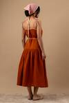 Shop Doodlage Orange Cotton V-neck Rust Organic Dress at Aza Fashions Shop_Doodlage_Orange Cotton V-neck Rust Organic Dress _at_Aza_Fashions