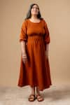 Doodlage_Orange Cotton Round Neck Rust Organic Dress _Online_at_Aza_Fashions