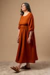 Buy_Doodlage_Orange Cotton Round Neck Rust Organic Dress _Online_at_Aza_Fashions