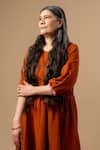 Doodlage_Orange Cotton Round Neck Rust Organic Dress _at_Aza_Fashions