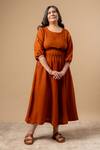 Buy_Doodlage_Orange Cotton Round Neck Rust Organic Dress _at_Aza_Fashions