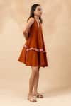 Buy_Doodlage_Orange Cotton Ruffles V-neck Rust Organic Dress _Online_at_Aza_Fashions