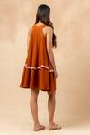 Shop_Doodlage_Orange Cotton Ruffles V-neck Rust Organic Dress _Online_at_Aza_Fashions