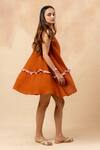 Doodlage_Orange Cotton Ruffles V-neck Rust Organic Dress _at_Aza_Fashions