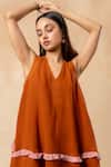 Buy_Doodlage_Orange Cotton Ruffles V-neck Rust Organic Dress 