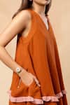 Shop_Doodlage_Orange Cotton Ruffles V-neck Rust Organic Dress 