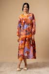 Doodlage_Orange Cotton Round Neck Rust Organic Dress _at_Aza_Fashions