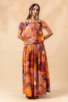 Doodlage Orange Cotton Off-shoulder Artisanal Rust Crop Top And Skirt Set Online at Aza Fashions Doodlage_Orange Cotton Off-shoulder Artisanal Rust Crop Top And Skirt Set _Online_at_Aza_Fashions