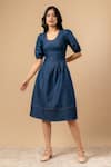 Buy_Doodlage_Blue Denim Round Neck Upcycled Dress _at_Aza_Fashions