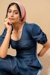 Doodlage_Blue Denim Round Neck Upcycled Dress _at_Aza_Fashions
