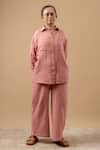 Doodlage_Pink Cotton Embroidery Collared Organic Shirt _Online_at_Aza_Fashions