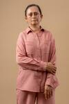Buy_Doodlage_Pink Cotton Embroidery Collared Organic Shirt _at_Aza_Fashions