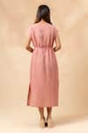 Shop_Doodlage_Pink Cotton Embroidery Round Neck Organic Midi Dress With Belt _at_Aza_Fashions