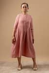 Buy_Doodlage_Pink Cotton Embroidery Round Neck Organic Dress _at_Aza_Fashions