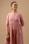 Buy_Doodlage_Pink Cotton Embroidery Round Neck Organic Dress _Online_at_Aza_Fashions