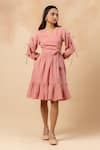 Buy_Doodlage_Pink Cotton V-neck Organic Dress _Online_at_Aza_Fashions