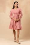 Shop_Doodlage_Pink Cotton V-neck Organic Dress _Online_at_Aza_Fashions