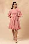 Buy_Doodlage_Pink Cotton V-neck Organic Dress _at_Aza_Fashions