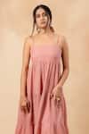 Doodlage_Pink Cotton Square Neck Organic Tiered Dress _Online_at_Aza_Fashions