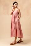 Buy_Doodlage_Pink Cotton Square Neck Organic Tiered Dress 