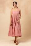 Buy_Doodlage_Pink Cotton Square Neck Organic Tiered Dress _at_Aza_Fashions