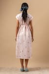Shop_Doodlage_Pink Linen Round Neck Printed Dress With Belt _at_Aza_Fashions