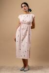 Buy_Doodlage_Pink Linen Round Neck Printed Dress With Belt _at_Aza_Fashions