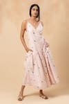 Buy_Doodlage_Pink Linen V-neck Printed Dress _at_Aza_Fashions