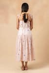 Shop_Doodlage_Pink Linen V-neck Printed Dress _at_Aza_Fashions