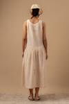 Shop_Doodlage_Beige Cotton Embroidery Round Neck Organic Dress _at_Aza_Fashions