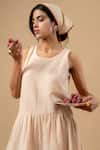 Shop_Doodlage_Beige Cotton Embroidery Round Neck Organic Dress _Online_at_Aza_Fashions