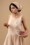 Doodlage_Beige Cotton Embroidery Round Neck Organic Dress _at_Aza_Fashions