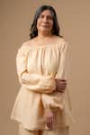 Buy_Doodlage_Beige Cotton Embroidery Off-shoulder Organic Top _at_Aza_Fashions