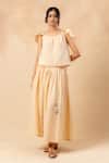 Buy_Doodlage_Beige Cotton Embroidery Organic Skirt _at_Aza_Fashions
