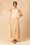 Buy_Doodlage_Beige Cotton Embroidery Square Neck Organic Crop Top And Skirt Set _at_Aza_Fashions