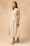 Buy_Doodlage_Beige Cotton Embroidery Square Neck Organic Dress _Online_at_Aza_Fashions