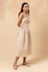 Shop_Doodlage_Beige Cotton Embroidery Square Neck Organic Dress _Online_at_Aza_Fashions