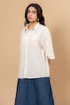 Doodlage_Beige Embroidery Collared Handwoven Upcycled Fabric Shirt _Online_at_Aza_Fashions