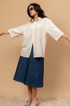 Shop_Doodlage_Beige Embroidery Collared Handwoven Upcycled Fabric Shirt _Online_at_Aza_Fashions