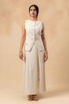 Buy_Doodlage_Beige Embroidery Round Neck Handwoven Jacket _at_Aza_Fashions
