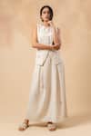 Buy_Doodlage_Beige Embroidery Handwoven Upcycled Skirt _Online_at_Aza_Fashions
