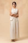 Doodlage_Beige Embroidery Handwoven Upcycled Skirt _at_Aza_Fashions
