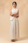 Buy_Doodlage_Beige Embroidery Handwoven Upcycled Skirt _at_Aza_Fashions