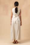 Shop_Doodlage_Beige Embroidery Round Neck Handwoven Waistcoat And Skirt Set _at_Aza_Fashions