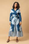 Doodlage_Blue Cotton Collared Floral Print Wrap Dress _at_Aza_Fashions